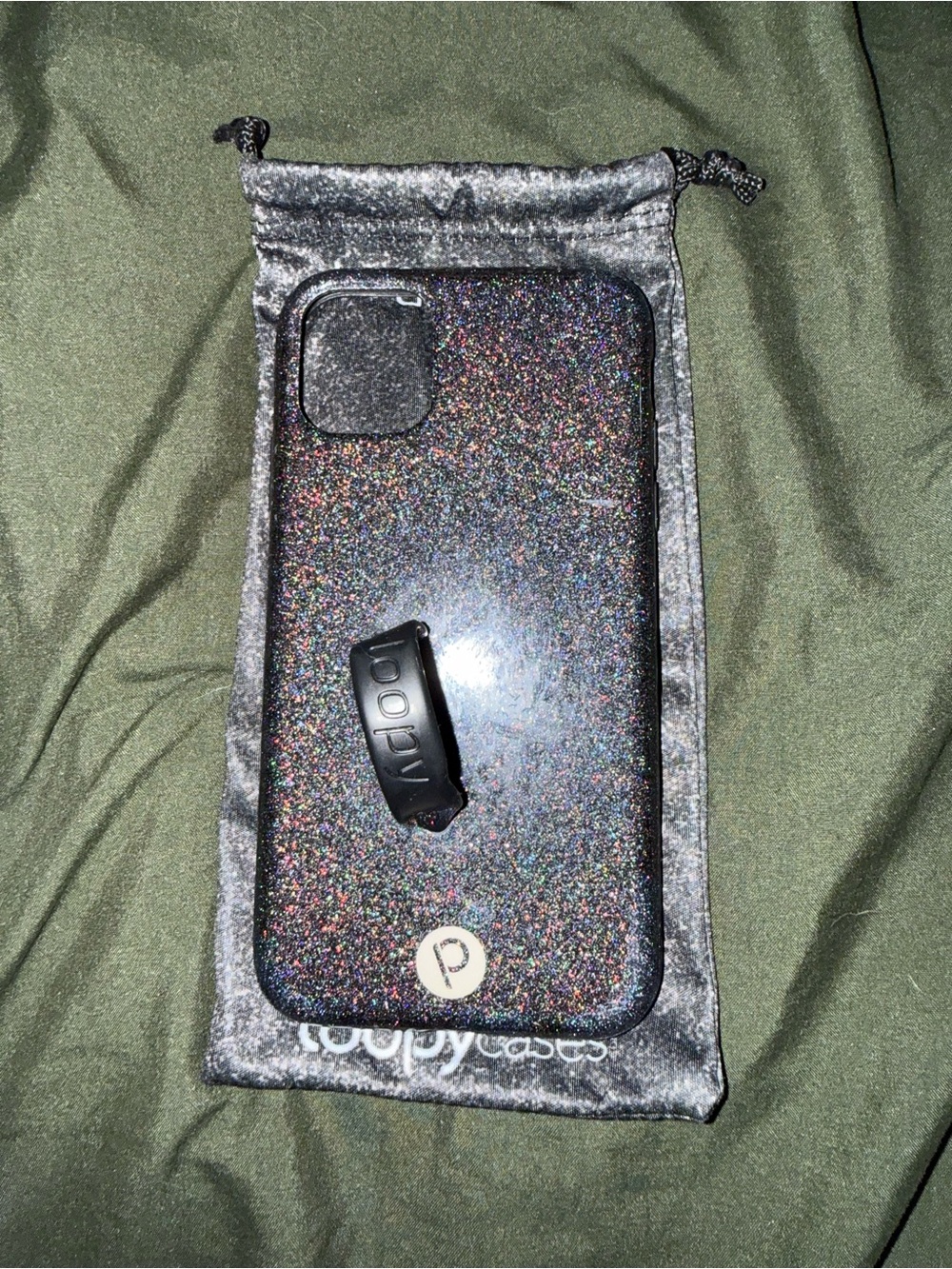 Glitter Black Phone Case with Ring Grip iPhone 11
